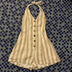 Button-front halter romper